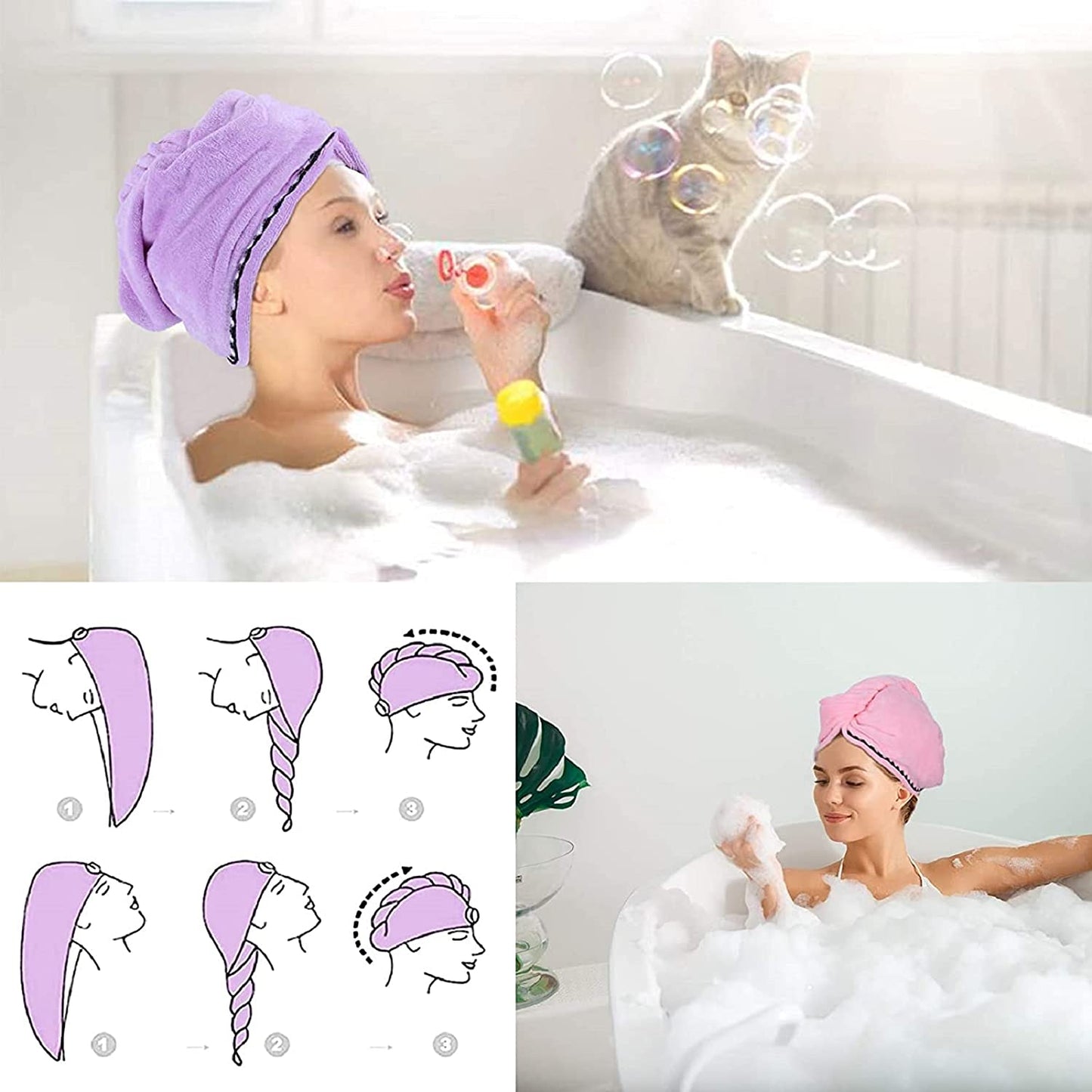 Premium Quick Dry Microfiber Hair Turban Towel (Buy One Get One Free)